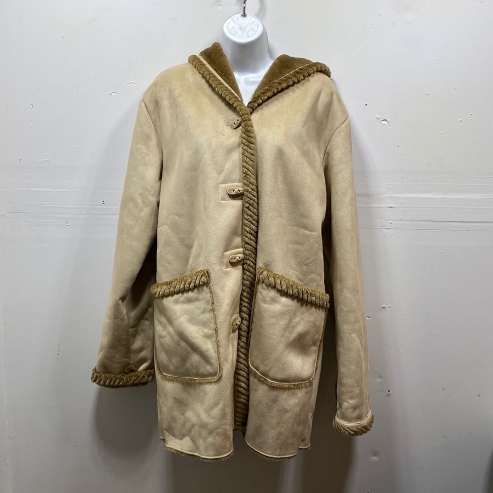 St. John's Bay Microsuede Faux Fur Lined Hooded Coat Large
